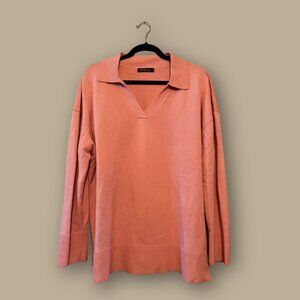 Ellison Coral Knit Collared Sweater Womens Oversized V Neck Pullover Long Sleeve